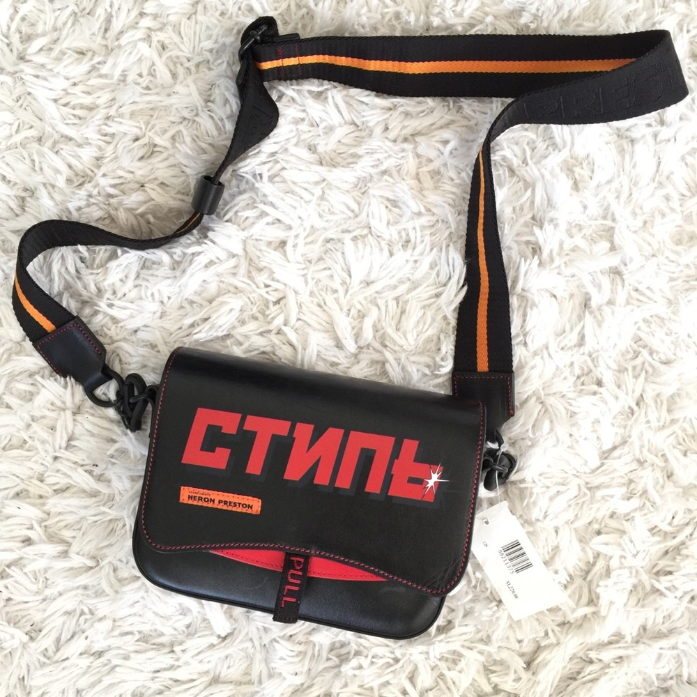 Heron Preston Black Crossbody Bag with Red and Orange Accents